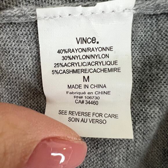 VINCE Gray Cashmere Blend Partial Button-Down 3/4 Sleeve Pullover Sweater Sz M - Picture 8 of 9